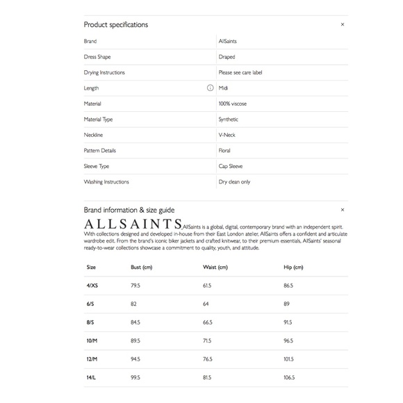 ALLSAINTS- CARIS FLORAL DRAPED DRESS (NWT) - Picture 14 of 16